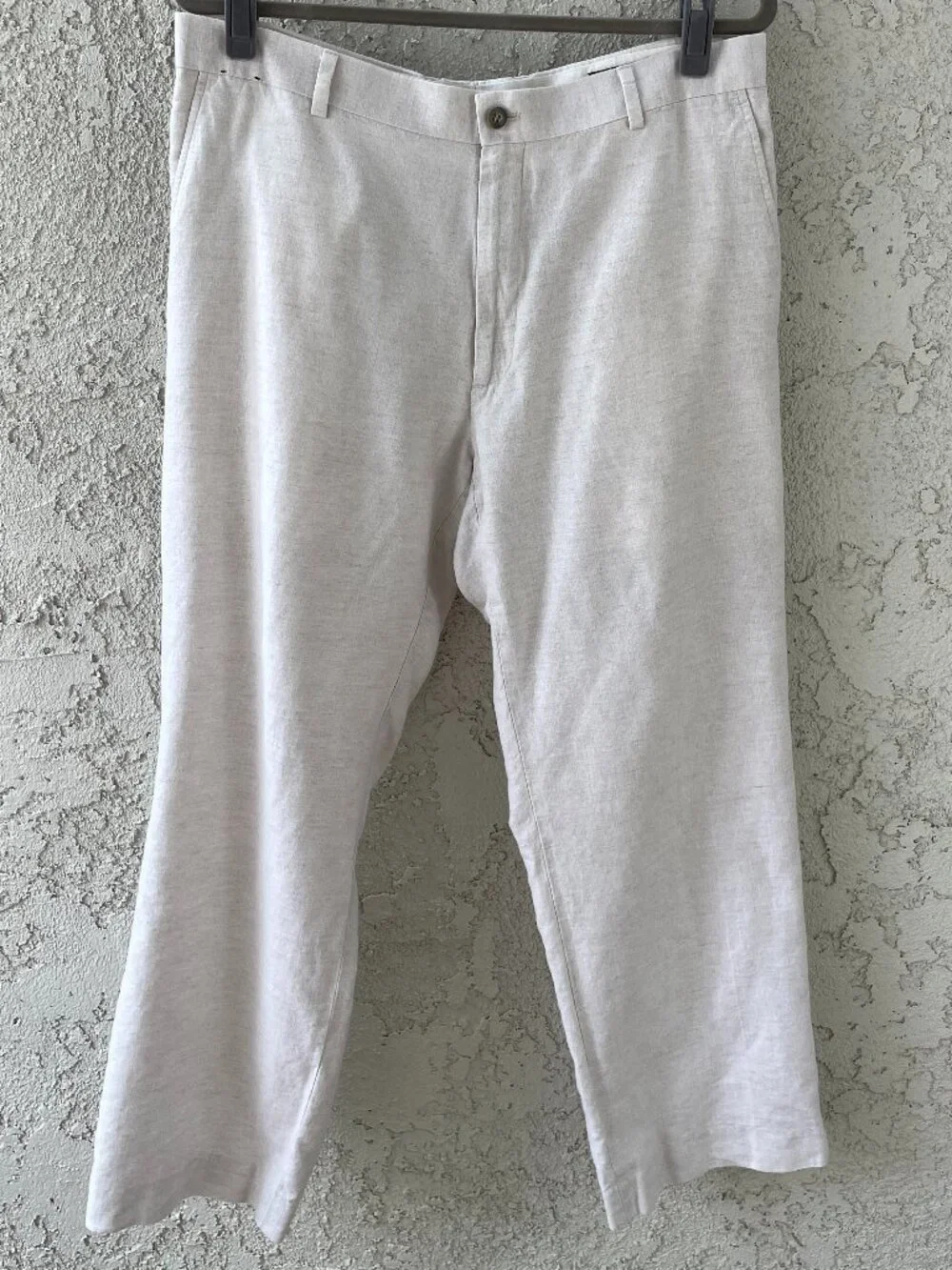Vintage Claiborne Linen Blend Flat Front Beige Casual Resort Pants 35x27